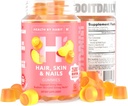 Health by Habit Hair, Skin and Nails Supplement (60 Gummies) - 2500mcg Biotin, Vitamin C, Vitamin E, Strong Nails, Peach Flavor, Vegan, Gluten Free, Non-GMO