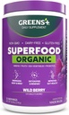 Greens+ Organic Wild Berry Superfood Powder, Antioxidant Polyphenol, Blend for Morning Kick, Energy, Vitality Boost, Nutrition, Vibrant Health, Dietary Supplement, Vegan Soy/Dairy/Gluten Free(8.46oz)