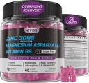 Zinc and Magnesium Supplement, Zinc Magnesium Aspartate Post Workout Gummies for Men Women, with Vitamin B6, B12, D3, Turmeric for Nighttime Recovery, Reduce Fatigue, Boost Immunity & Sleep, 60 Count