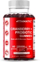 Vitamatic Vegan Cranberry Gummies with D-Mannose, Probiotics & Vitamin C – 25,000 mg Equivalent per Serving (from 50:1 Extract 500 mg) – 60 Count – Urinary Tract Health Support for Women