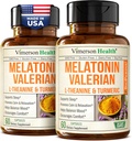 Melatonin Sleep Aid with L Theanine & Valerian Root – Turmeric Supplement – Turmeric Curcumin with Ginger & Black Pepper – L-Theanine & Melatonin 3mg for Sleep, Calm and Stress Relief – 2 Pack