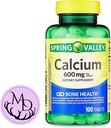 Generic Spring Valley Calcium 600 mg, Dietary Supplement, Bone Health Calcium + Includes Dri Store Sticker (100)
