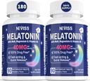 Melatonin 40 mg for Adults - Fast Dissolve & Chewable Sublingual Sleep Supplement - Extra Strength Melatonin with Vitamin D3 & MSM, Selenium for Health Rest Cycle, Deep Zzzs, Sugar-Free, 180 Servings