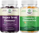 Bundle of Delicious Iron Gummies for Women and Men - Iron Supplement for Women and Men with Vitamin C for Higher Absorption and Chewable Vitamin C Gummies for Adults - Halal Vitamin C Immune Support