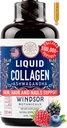 Liquid Collagen with Ashwagandha and L-Theanine - High Absorption 100,000 mcg Hydrolyzed Collagen Peptides Liquid Drops - Hair, Skin, Nails Health - Mood, Energy Levels Support – 2oz, 60 Servings.