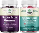 Bundle of Delicious Iron Gummies for Women and Men - Iron Supplement for Women and Men with Vitamin C for Higher Absorption and Extra Strength Magnesium Gummies for Adults - Relaxing Magnesium Citrate