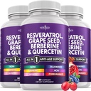 NEW AGE Resveratrol, Berberine, Grape Seed Extract, Quercetin, Polyphenol Supplement for Women and Men with Noni Extract, N-Acetyl Cysteine, Acai Extract - 180 Capsules