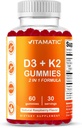 Vitamatic Vitamin D3 + K2 Gummies – 60 Count | Supports Bone, Heart & Immune Health – Promotes Calcium Absorption – Plant-Based, Non-GMO, Gluten-Free