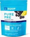 Equip Foods Pure Pre All Natural Pre-Workout Powder | Caffeine Free, EAA, Vitamin C, B6, B12, L-carnitine, Agnine | Naturally Boosts Workouts | 30 Servings, BlackBerry Lemon Decaffeinated