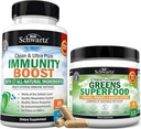 Super Greens Powder with Probiotics Prebiotics and Digestive Enzymes (30 Servings) Plus 17 in 1 Immune Support Supplement with Antioxidants (1 Month Supply)
