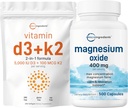 Micro Ingredients Vitamin D3 5,000iu + K2 100mcg Softgels & Magnesium Oxide 400mg Bundle Pack | Essential Sunshine Vitamins | Elemental Form for Max Concentration