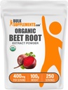 BulkSupplements.com Organic Beet Root Extract Powder - Beet Root Powder, Nitric Oxide Supplement - Vegan & Gluten Free, 400mg per Serving, 100g (3.5 oz) (Pack of 1)