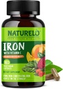 NATURELO Vegan Iron Supplement with Vitamin C and Organic Whole Foods - Gentle Iron Pills for Women & Men with Iron Deficiency Including Pregnancy, Anemia and Vegan Diets - 180 Mini Capsules