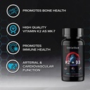 Leviathan Nutrition Vitamin D3 K2 2 in 1 Formula | 360mcg Vitamin K2 (MK7) + Vitamin D3 5000 IU Vegan Organic Extra Strength Vitamin Supplements - Support Heart, Teeth, Joint, and Bone Health