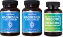 Zentastic 2 Pack 4-in-1 Magnesium Complex - Chelated Magnesium Glycinate, Malate, Taurate & Lactate & 1 Pack Probiotics & Prebiotics Supplement