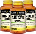 MASON NATURAL Whole Herb Ginger 500 mg, 6 Month Supply, Natural Herbal Supplement, 60 Capsules (3 Pack)