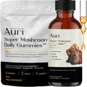 Auri Immune Support & Stress Management Bundle Daily Super Mushroom Gummies Super Mushroom Chaga Elixir - Superfood Supplement for Immunity, Focus, Energy - 60 Gummies + 60ml Tincture