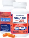 Oceanblue Omega 3 2100 with CoQ10 | Triple Strength Fish Oil Combo Supplement | High Potency 1350MG EPA 650MG DHA with 150MG CoQ10 | Orange Flavor | Heart Support | 90 Softgels (Pack of 2)