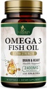 Omega 3 Fish Oil Supplements 2400 mg - Triple Strength Omega3 - EPA & DHA with Essential Fatty Acids - Natural Immune, Brain & Heart Health Support - Burpless, Lemon Flavor, Wild Caught - 60 Softgels