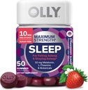 OLLY Max Strength Sleep Gummy, 10mg Melatonin, L-Theanine, Chamomile, Lemon Balm, Sugar Free, Vegetarian Sleep Aid, Strawberry - 50 Count