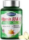 Vitamin D3 K2 Softgels, D3 10000 IU with K2 (MK-7) 200 mcg with Coconut Oil Softgels, Easy to Swallow 2 in 1 Vitamins D & K, Supports Calcium Absorption, Immune and Heart Health - 90 Counts