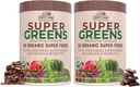 COUNTRY FARMS Super Greens Chocolate Flavor, 50 Organic Super Foods, USDA Organic Drink Mix, Fruits, Vegetables, Super Greens, Mushrooms & Probiotics, Supports Energy, 40 Servings, 10.6 Oz, 2 Pack