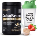 ColonBroom Premium Psyllium Husk Powder (Strawberry, 60 Servings) + Shaker Bottle for Colon Broom Fiber Powder Drink Bundle - Colon Cleanse for Bloating Relief & Gut Health - Fiber Powder Supplement