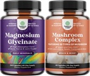 Bundle of High Absorption Magnesium Glycinate Capsules for Calming Sleep Plus Muscle Bone & Nerve Support and Extra Strength Mushroom Complex Capsules - 10X Lions Mane Mushroom Supplement