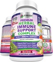 Immune Support Herbal Supplement - 12 in 1 Daily Immune Defense Booster - Garlic, Ginger, Elderberry, Holy Basil, Green Tea Extract, Milk Thistle, Mushroom & Panax Ginseng - 90 Vegan Capsules Pills