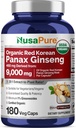 NusaPure Red Korean Panax Ginseng 20:1 Extract, 450 mg Equivalent to 9,000 mg 180 Veggie Caps (USDA Organic, Non-GMO, Vegan, Vegetarian, Bioperine)
