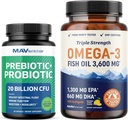 Omega 3 Fish Oil and Probiotic Capsules | Triple Strength EPA & DHA Omega 3 Burpless Softgels Plus Probiotic & Prebiotic Capsules for Gut Health & Immune Support | 60 Servings Each