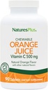 Natures Plus Orange Juice Chewable Vitamin C - 500 mg, 90 Tablets - High Potency Immune & Vascular Health Support Supplement, Antioxidant - Gentle On Stomach - Vegetarian, Gluten-Free - 90 Servings