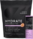 Sports Research Hydrate Electrolytes Powder Packets - Sugar-Free & Naturally Flavored with Vitamins, Minerals, and Coconut Water - Supports Hydration - 16 Packets - Passion Fruit