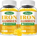 2 Pack Iron Gummies for Women & Men - Vegan Iron Supplement for Anemia & Iron Deficiency, with Vitamin B12, Vitamin C, Zinc, Folate - Energy Boost, Sugar-Free, Pineapple Flavor, 120 Count