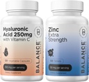 Balancebreens Pure Hyaluronic Acid 250mg with Vitamin C 50mg + Zinc 50mg Supplement Combo