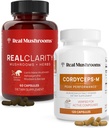 Real Mushrooms RealClarity (60ct) and Cordyceps (120ct) Capsules Bundle - Mushroom Supplement for Mental Clarity, Focus, Energy & Vitality - Vegan, Non-GMO, Verified Levels of Beta-Glucans