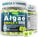 2 Pack Algae Omega 3 Gummies 1000mg, Plant Based DHA 460mg & EPA 230mg, Omega 3 Fish Oil Alternative for Adults, Plus MethylFolate, Vitamin B12, Phosphatidylserine, No Fishy Taste, Vegan, Sugar Free