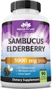 NaturaLife Labs Sambucus Elderberry 5,000 mg Equivalent (65:1 Extract) with Vitamin C & Zinc - 90 Capsules - Vegan, Gluten Free, Non-GMO
