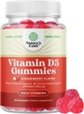Vegan Vitamin D3 Gummies for Adults - Vitamin D3 5000 IU Natural Gummy Vitamins for Men And Womens Immunity Joint Support Plus Teeth - Gelatin Free Non GMO Delicious Strawberry Flavor