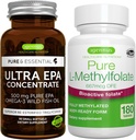 Ultra Pure EPA + Pure Folate 400mcg Bundle, 500 mg Omega-3 EPA Wild Fish Oil + Optimized L-Methylfolate, by Igennus