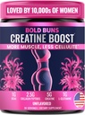 Creatine for Women – Booty Builder Supplement with Collagen & BCAA – Supports Muscle Development, Post-Workout Recovery, Skin Elasticity, Healthy Hair & Nail | Unflavored – 30 Servings