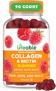 Lifeable Collagen Peptides Gummies 100mg | with 10000mcg Biotin | Great Tasting Biotin and Collagen Supplements | for Hair, Skin, and Nails | Collagen Gummies for Women, Men, Adults | 90 Gummies