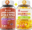 Bundle Ginger Chews Supplement Gummies for Nausea, Stomach Relief & Liver Cleanse Detox & Repair Gummies with Milk Thistle