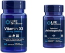 Life Extension Vitamin D3 5000 IU, Ashwagandha - Stress Relief, Focus, Memory, Mood Support - Non-GMO Supplement Bundle