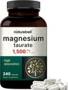 NatureBell Magnesium Taurate 1,500mg, 240 Capsules | Chelated for High Absorption | Non-GMO, Gluten-Free