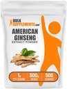 BulkSupplements.com American Ginseng Extract Powder - Ginseng Supplement, Herbal Supplements - Gluten Free, 1g per Serving, 500g (1.1 lbs) (Pack of 1)
