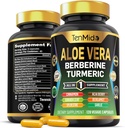 Aloe Vera Capsules Supplement - 12in1 Formula - Combine with Berberine, Turmeric, Ceylon Cinnamon, Banaba Leaf, Gymnema Sylvestre, Acai Berry, Bergamot, Garlic, and More - 120 Capsules