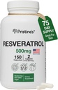 PRISTINE'S Resveratrol 500MG 75 Day Supply Anti Aging Antioxidant & Heart Health Supplement Capsules - Brain & Lung Health Benefits