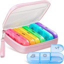 Cute Pill Organizer 3 Times a Day, Large Daily Pill Case for Women, Portable Pill Box 7 Day for Purse with Bag & Zipper to Hold Vitamins, Medications, Fish Oils, Supplements (Pink)