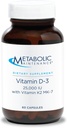 Metabolic Maintenance Vitamin D3 and K2 Supplements - Vitamin D Supplement with 25,000 IU - Support Bone Health & Density - Contains K2 MK-7 (60 Capsules)
